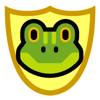 Yellow shield with a green frog face in the middle.